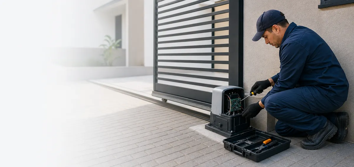 Técnico da Casa das Antenas em manutenção de motor de portão em Rio Preto
